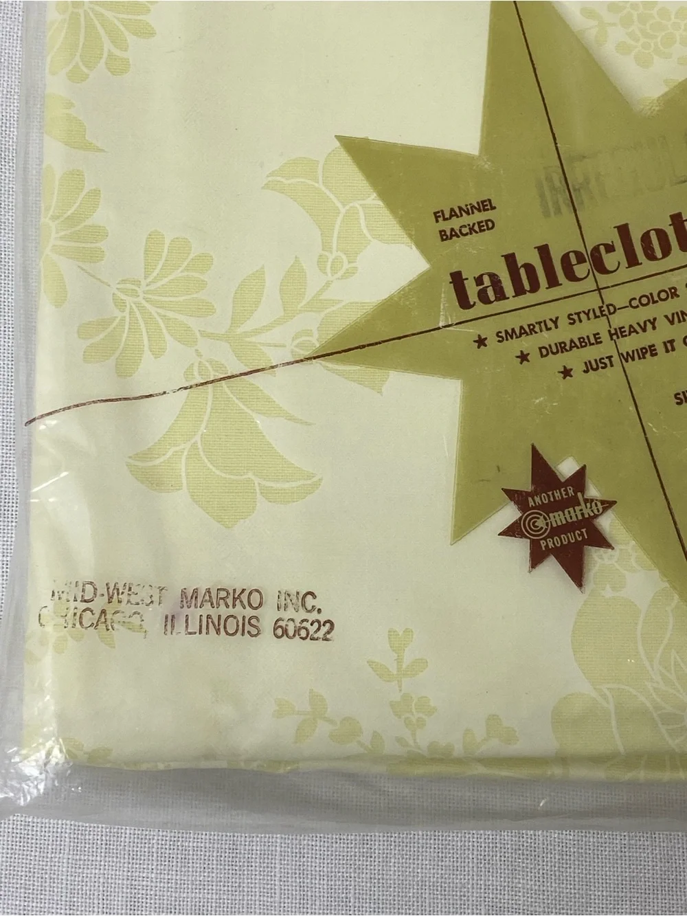 Vintage Mid-West Marko Yellow Floral Flannel Backed Vinyl Tablecloth
